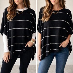 Umgee Oversized Black and White Striped Poncho